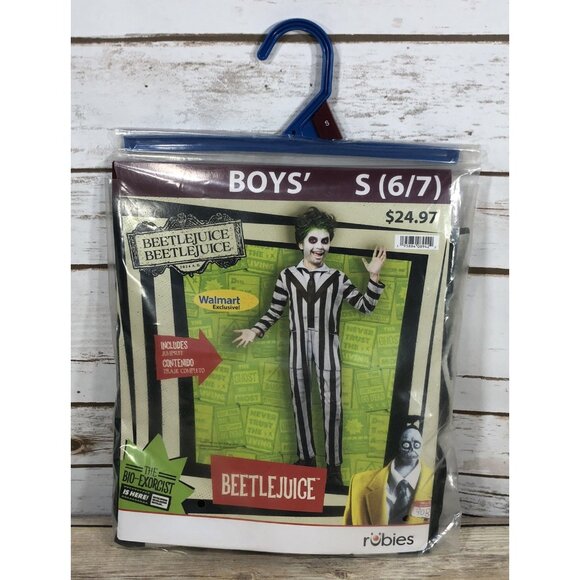 NEW Rubies BettleJuice Costume Boys Size 6/7 Small Jumpsuit Halloween - Picture 1 of 8